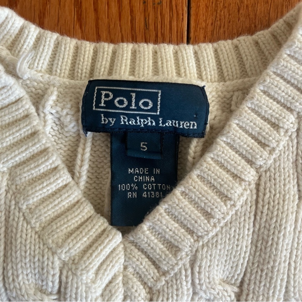 Polo by Ralph Lauren Boys Cream Cable Knit V-Neck Sweater Vest - Size 5 - Picture 4 of 5